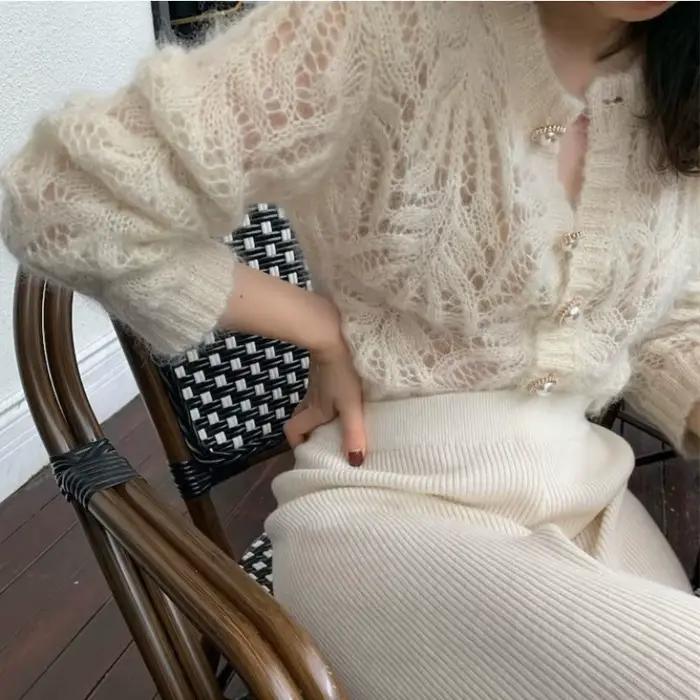 Cardigan court en Mohair pour femme