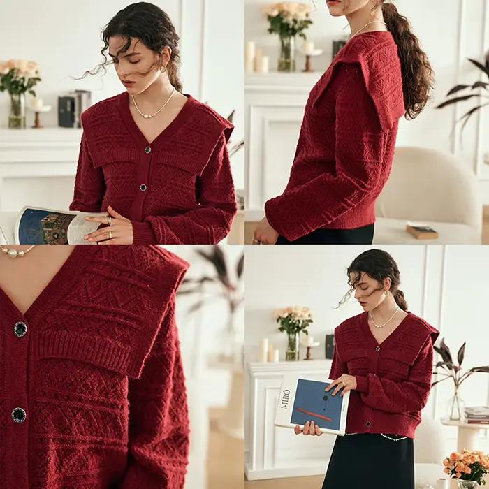 Cardigans français pour femmes Oriel 2026 – Nouveau pull décontracté en maille ample à col marin uni et manches longues – Vêtements féminins O23DM69101