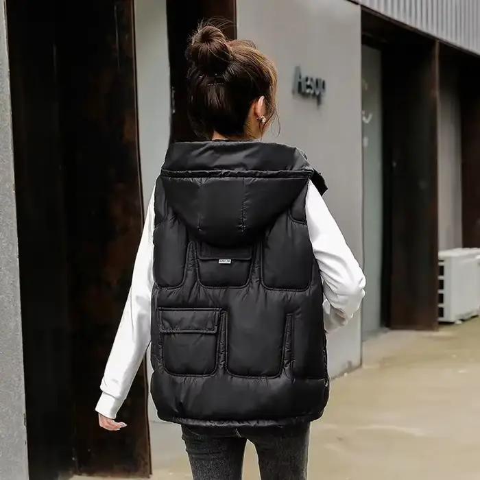 Gilet pour femmes matelassé noir sans manches Demi-saison vêtements mode 2025