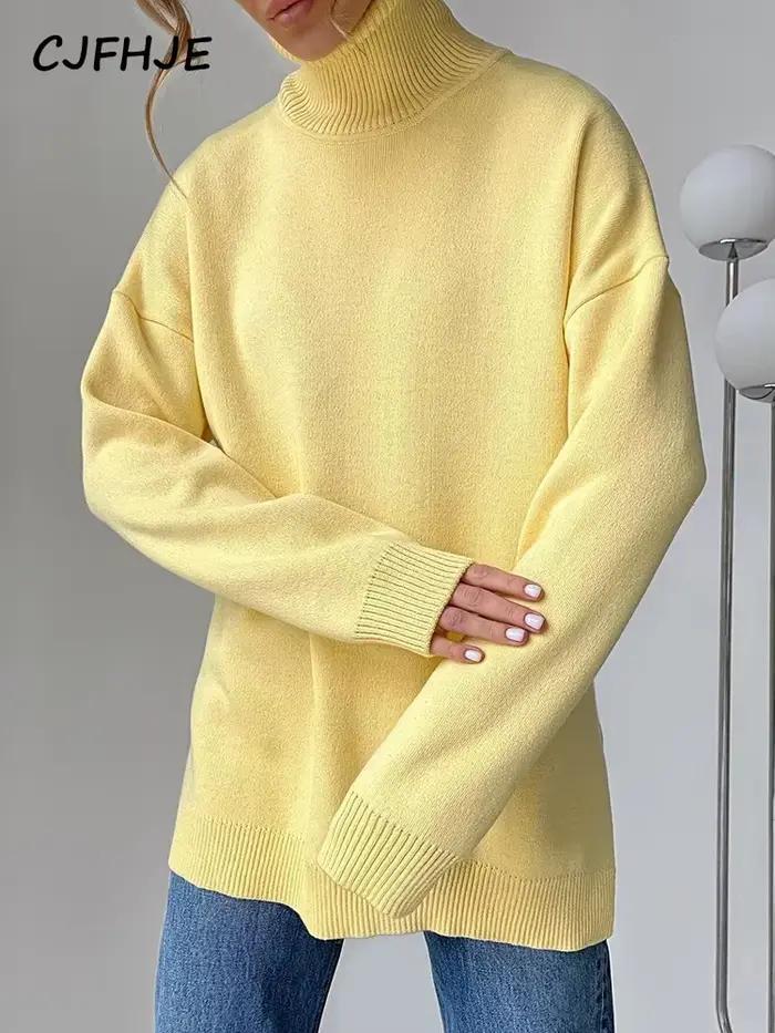 Pulls à col roulé orange et jaune pour femmes