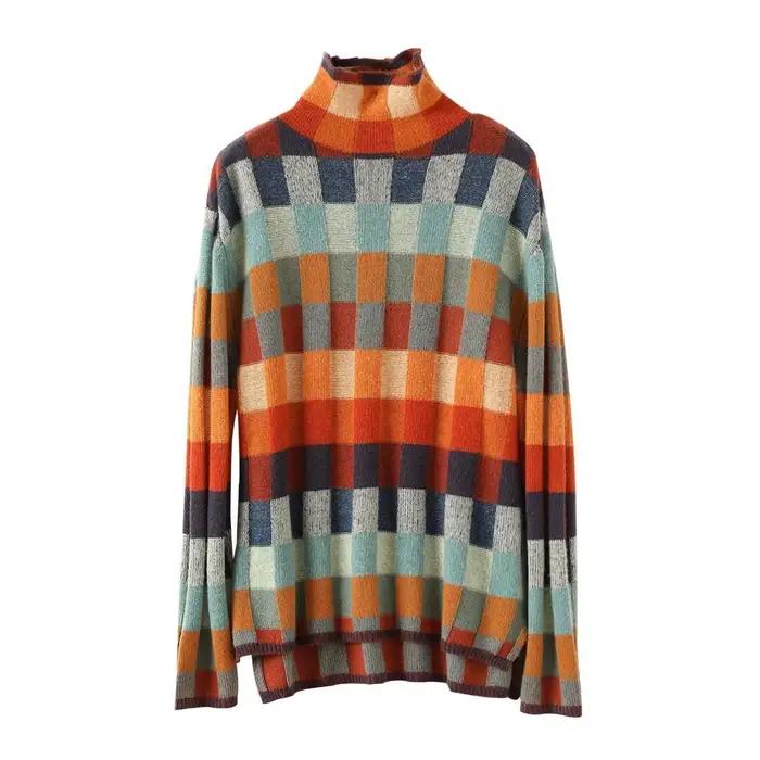 Pull tricoté de couleur épaisse pour femmes