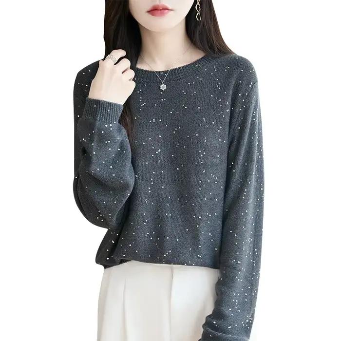 Pull tricoté français à paillettes brillantes pour femmes