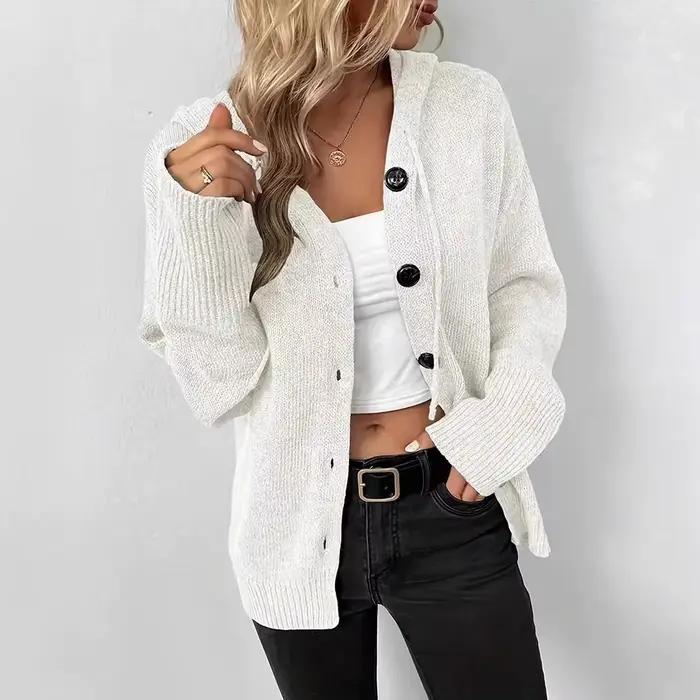 Pull à capuche et simple boutonnage pour femme
