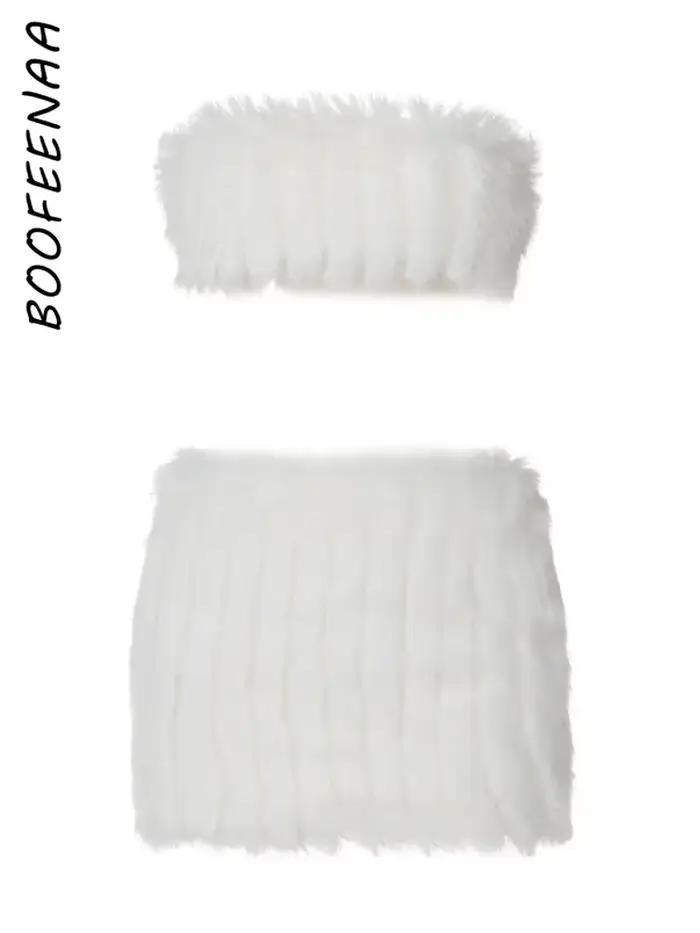 Ensembles de deux pièces en tricot moelleux blanc sexy et club pour femmes automne-hiver occasions spéciales