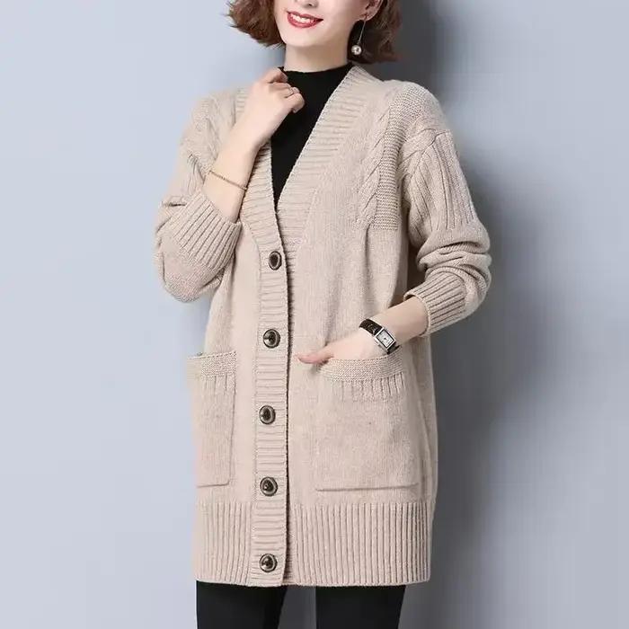 Haut beige pour femme, style coréen, coupe ample, cardigan épais, automne hiver, vintage années 90, moderne Y2K, confortable, élégant à offrir pour les occasions spéciales