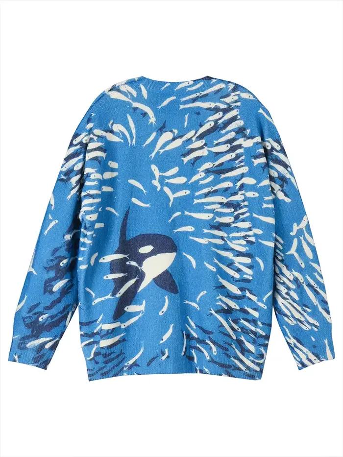 Pull bleu ciel avec motif baleine pour femmes grandes tailles confortable et décontracté pour les saisons froide automne hiver occasions spéciales