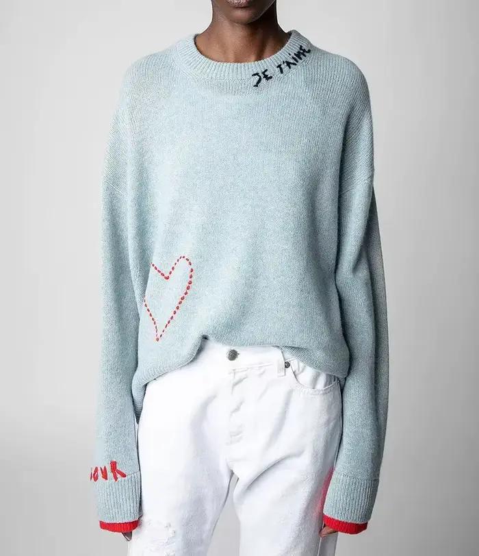 Pull en laine brodé de lettres pour femmes