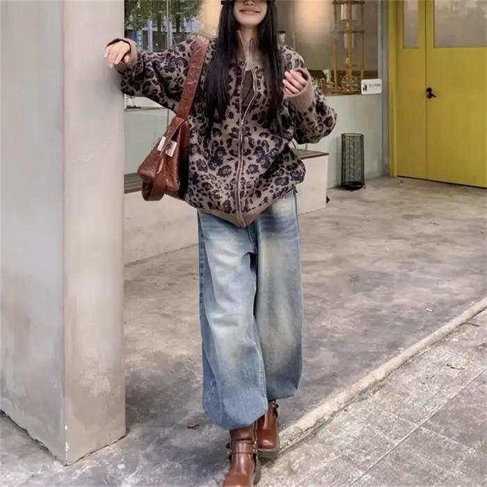 Design Sense – Cardigan tricoté imprimé léopard pour femme
