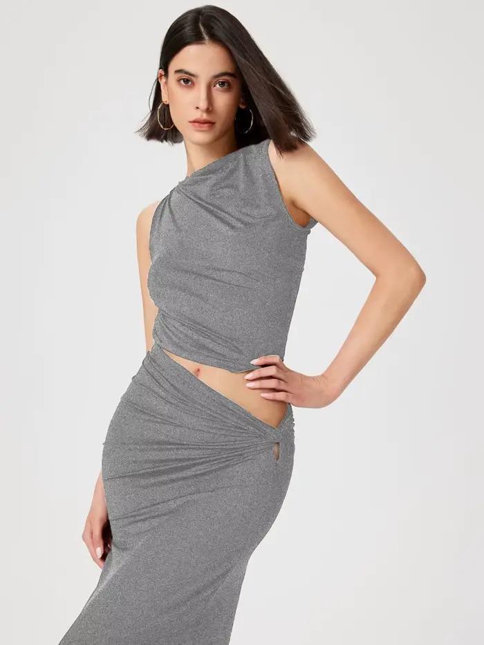 Ensemble jupe longue tricotée décontracté pour femmes couleur unie printemps été confortable à la mode occassions spéciales