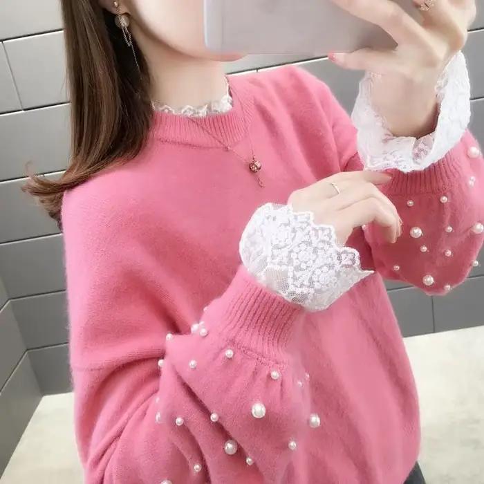 Pull en dentelle épissé pour femme