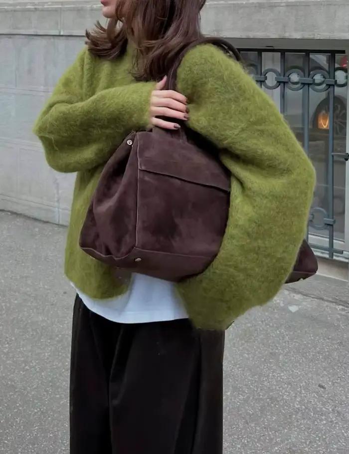 Pull décontracté Hirsionsan en acrylique, élasthanne, polyester et laine pour femmes, coupe ample, col rond, saison automne-hiver, occassions accueil et soirées, laine douce et confortable