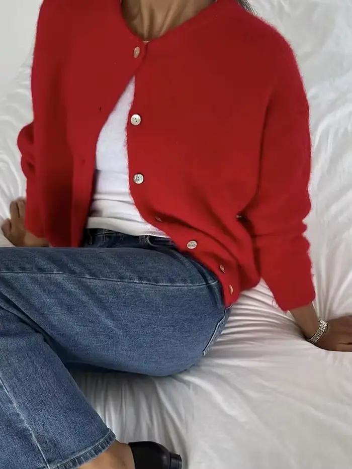 Cardigan tricoté en laine grise pour femme bouton élégant pull grande taille tricots Cardigans nouveau hiver automne vêtements gris rouge blanc