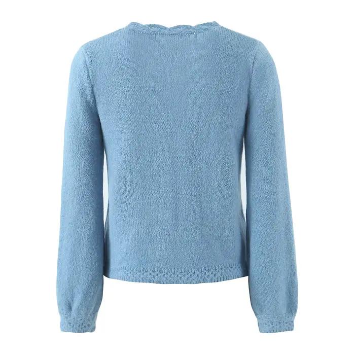 Cardigan à manches longues en dentelle bleue pour femme