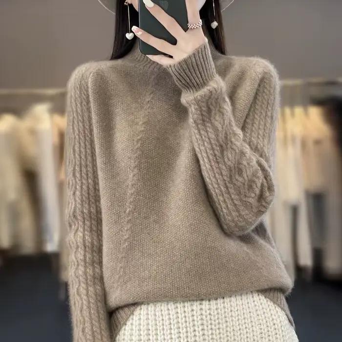 Pull à col roulé en laine mérinos pour femme - Coupe ample, style décontracté, automne-hiver, disponible en plusieurs couleurs et tailles ```