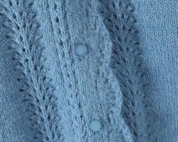 Cardigan à manches longues en dentelle bleue pour femme