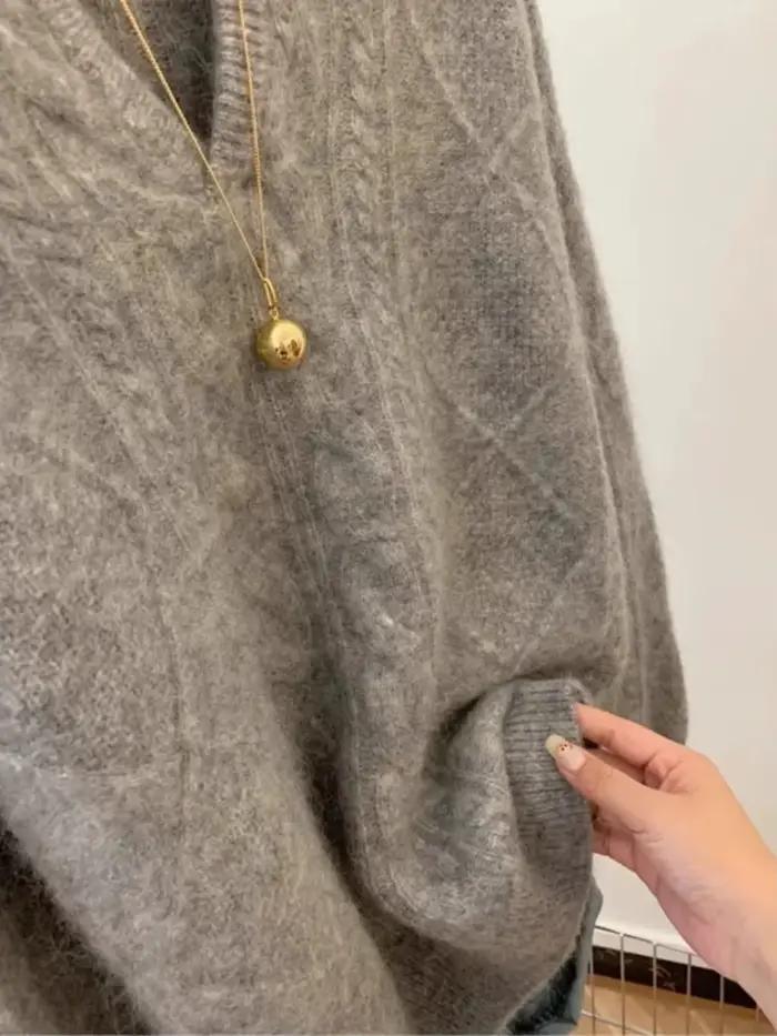 Style coréen gris Super beau pull torsadé pour les femmes 2025 automne hiver doux ample mode paresseux