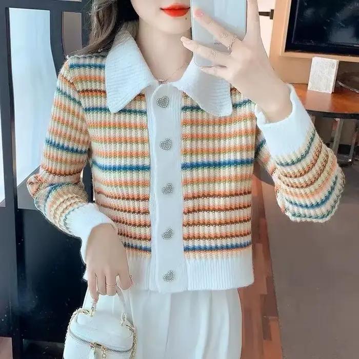 Pull tricoté rayé pour femme