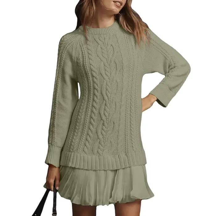Pull tricoté torsadé décontracté pour femmes