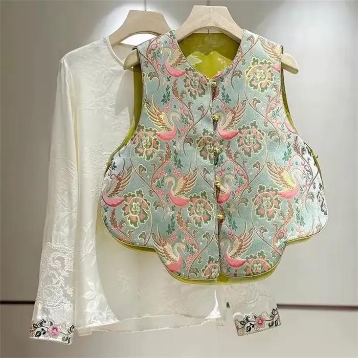 Gilet Femme Brodé Joker Chinois Style Décontracté Veste d'Été Occasionnels et Formels