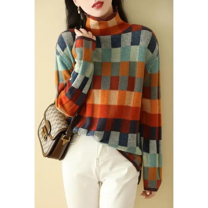 Pull tricoté de couleur épaisse pour femmes