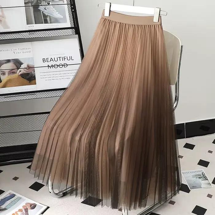 Jupe en maille plissée dégradée à taille élastique pour femmes