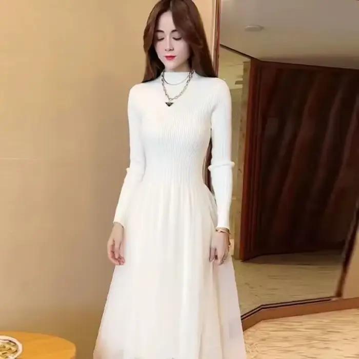 Robe française en maille taille haute pour femmes