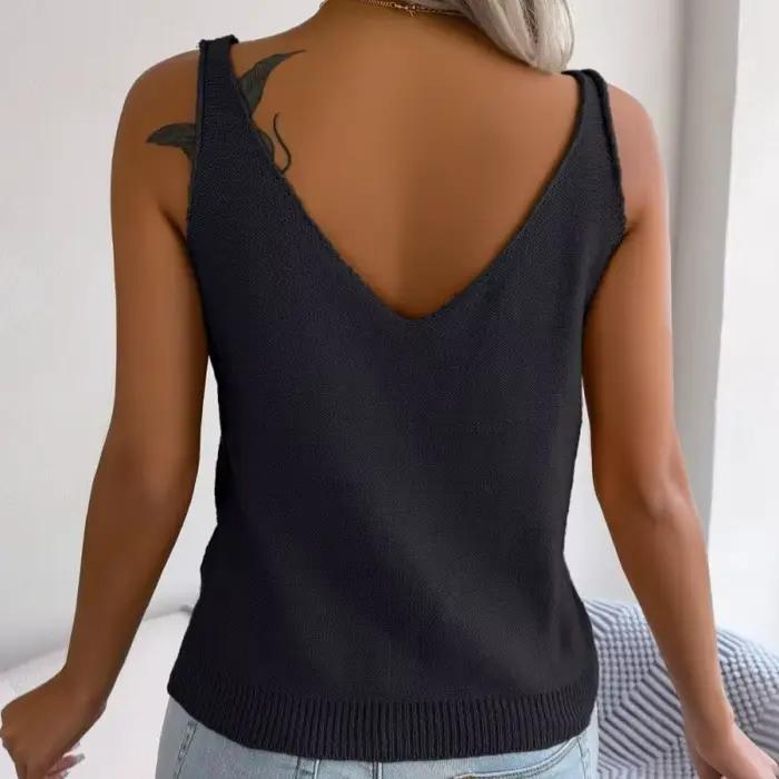 Gilet en tricot élégant pour femmes, pull décontracté d'été à col en V, hauts en maille torsadée ajourée pour les vacances, style streetwear automne hiver