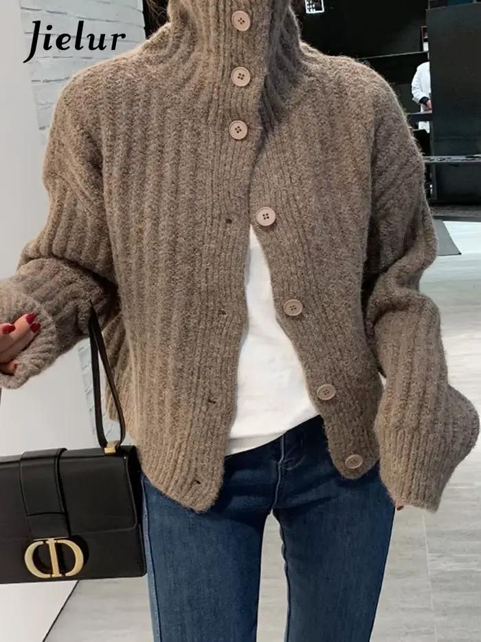 Cardigan Jielur Décontracté Élégant pour Femmes Occasions Spéciales Hiver Automne Blanc Gris Camel Noir