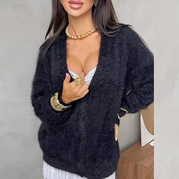 Pull en acrylique pour femmes, col en V, décontracté, automne-hiver, doux et confortable