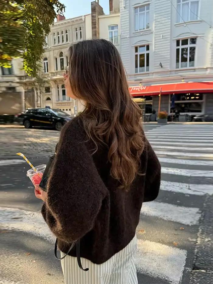 Cardigan en tricot marron pour femme