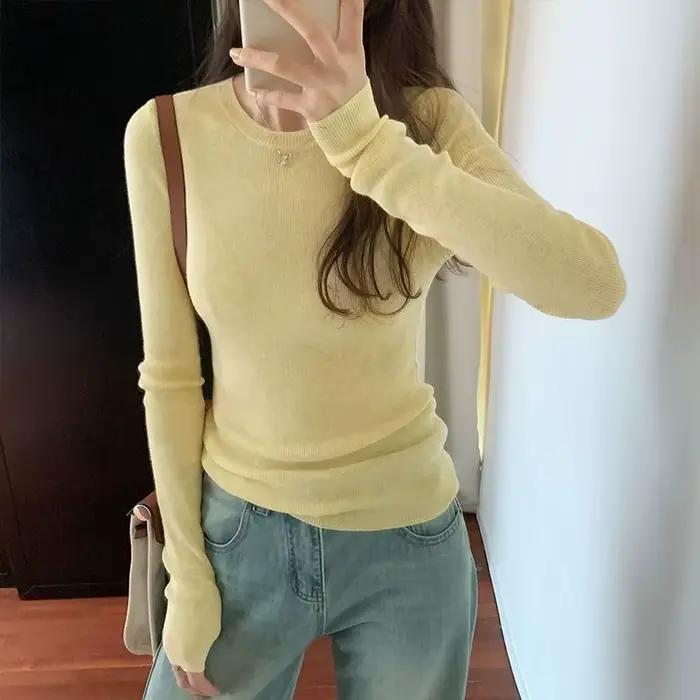Pull à manches longues avec col rond pour femme