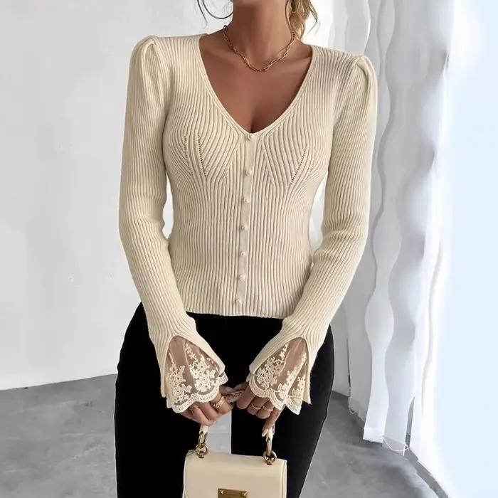 Haut en tricot Pull Dentelle tricoté pour femme