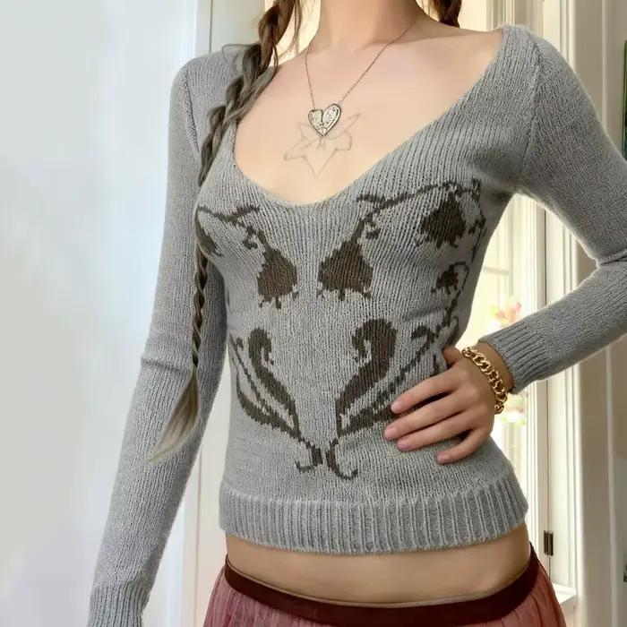 Pull Vintage à col en v pour femme