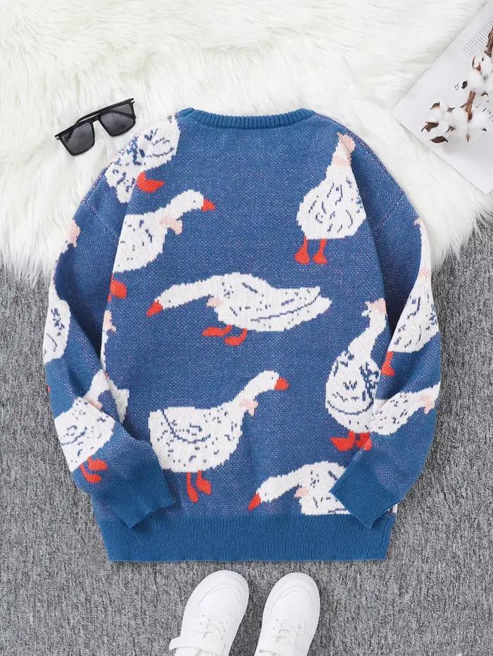 Pull jacquard canard mignon col rond décontracté pour hommes quatre saisons faire du shopping occasions spéciales