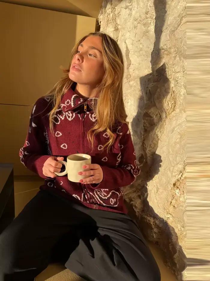 Cardigan en jacquard tricoté pour femme