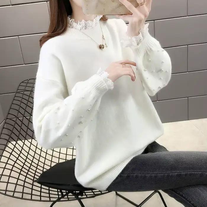 Pull en dentelle épissé pour femme