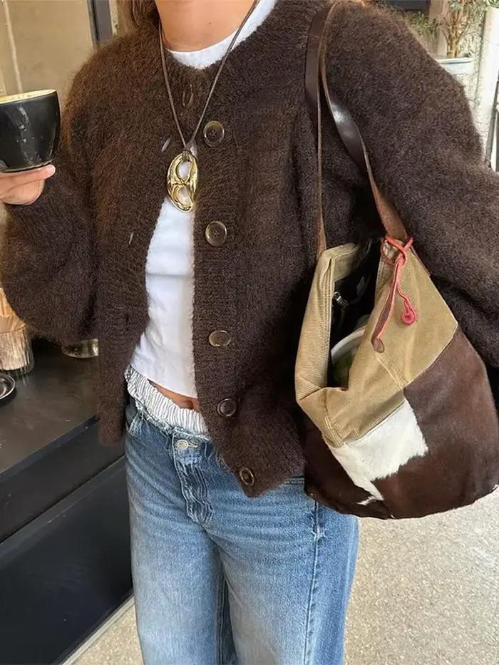 Cardigan en tricot marron pour femme