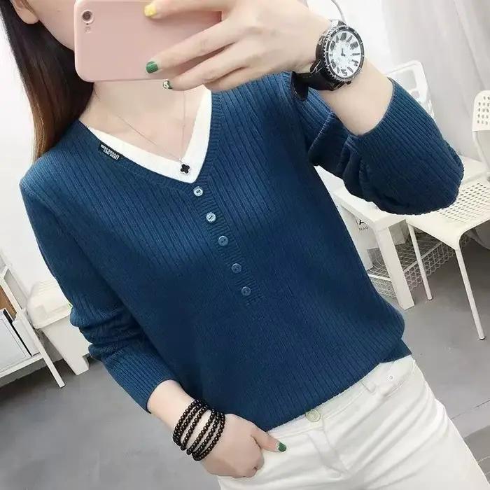 Pull en tricot ample col en V style Y2K pour femmes automne hiver sorties nocturnes travail confortable