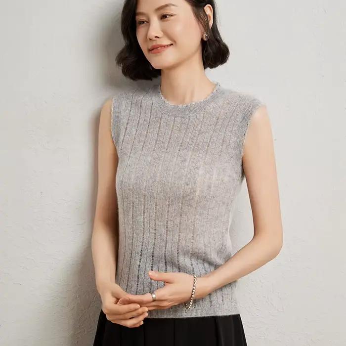Pull sans manches col rond pour femme