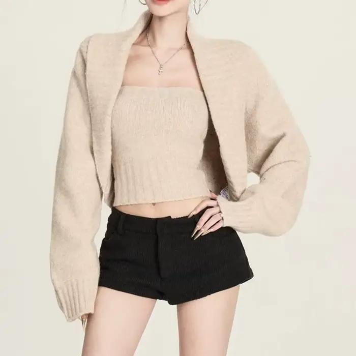 2025 rétro revers châle pull veste bustier tubulaire femmes automne et hiver tricoté