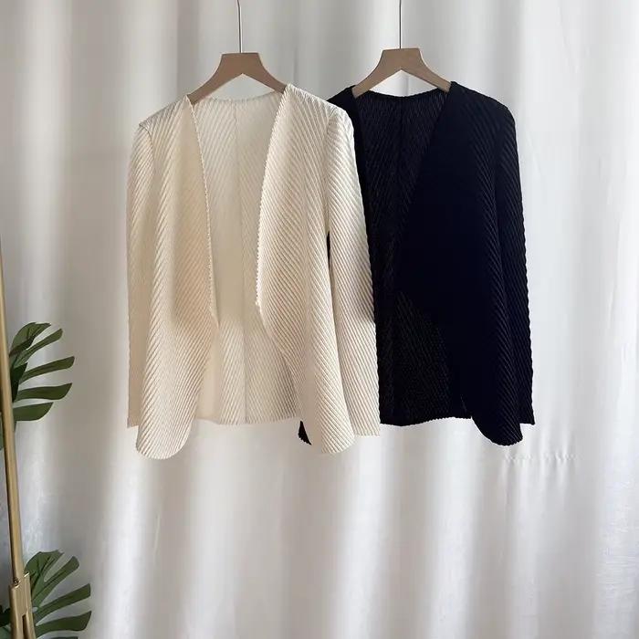 Miyake 2025 printemps nouvelle mode femmes couleur unie polyvalent Cardigan haut ample mince plissé veste courte