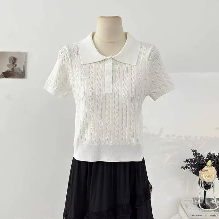 Pull tricoté à col polo pour femme