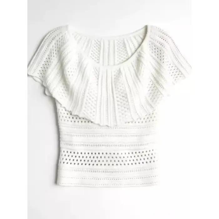 Pull en maille ajourée blanc français pour femme