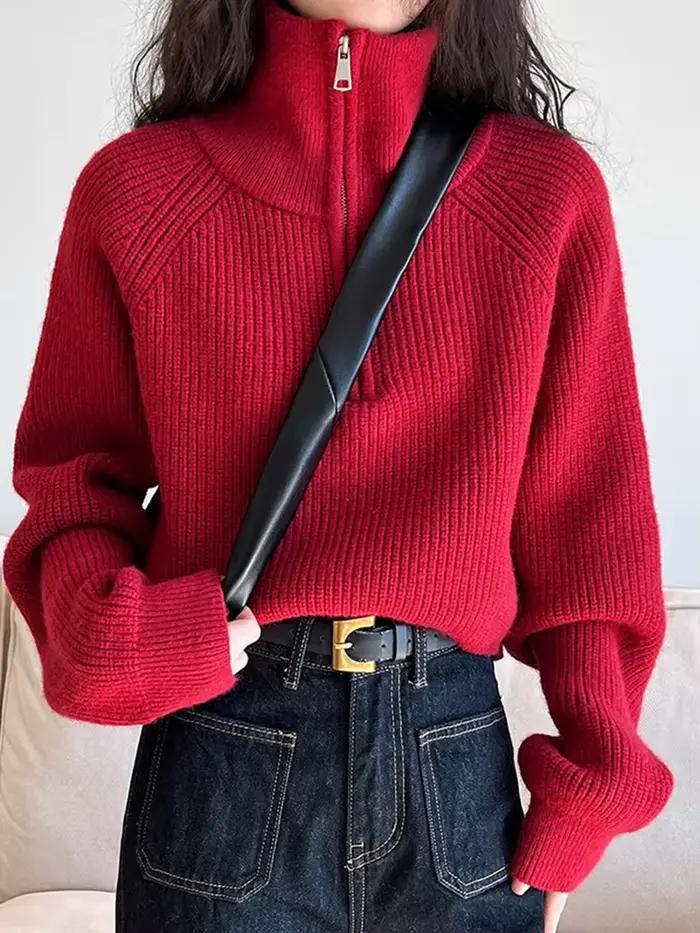 Pull-over Femme Automne Hiver 2026 Nouveau Modèle Court Ample avec Fermeture Éclair et Doublure