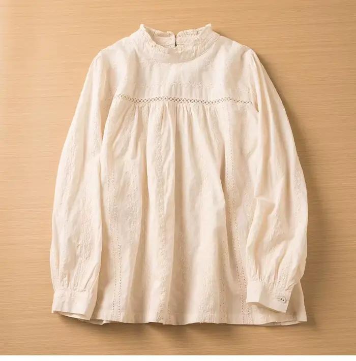 Pull Mori Kei vêtement japonais style à manches longues blouse femmes automne printemps broderie patchwork chemises occassions décontractées