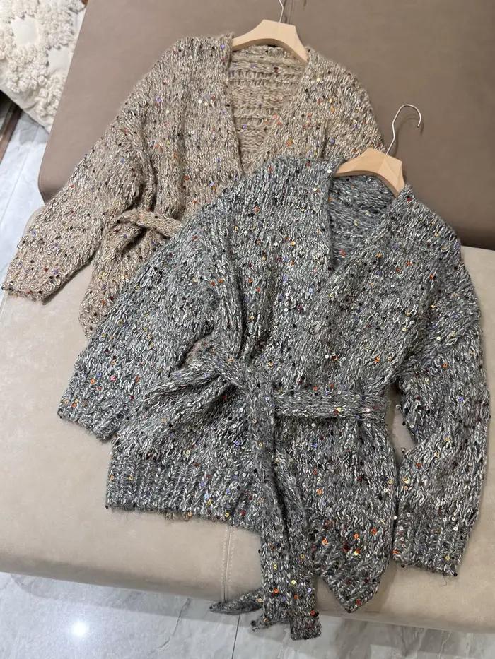 Cardigan en tricot à paillettes colorées scintillantes