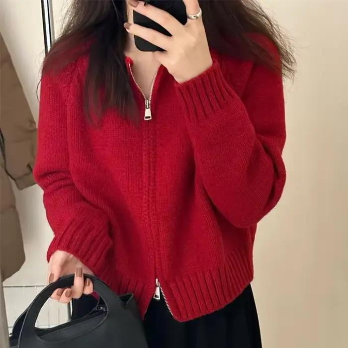 Cardigan à fermeture éclair pour femme