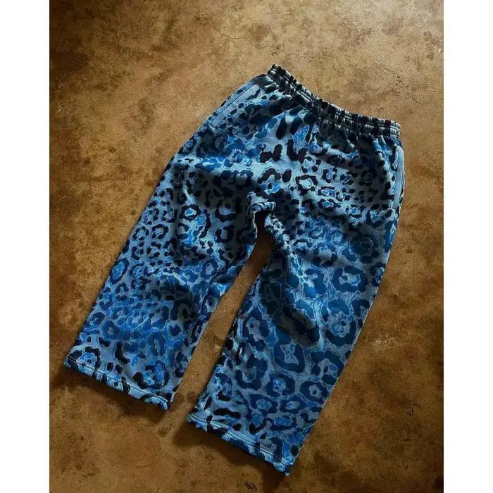 Trendy marque nouvelle européenne et américaine imprimé léopard cardigan à capuche haut lâche décontracté hip-hop pantalon large jambe ensemble