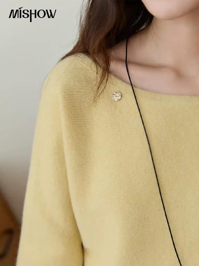Mishow Femme Solide Tricoté Pull 2025 Automne Hiver Col Rond Coupe Ample Acrylique Polyester Nylon Pour Bureau Occasions Spéciales
