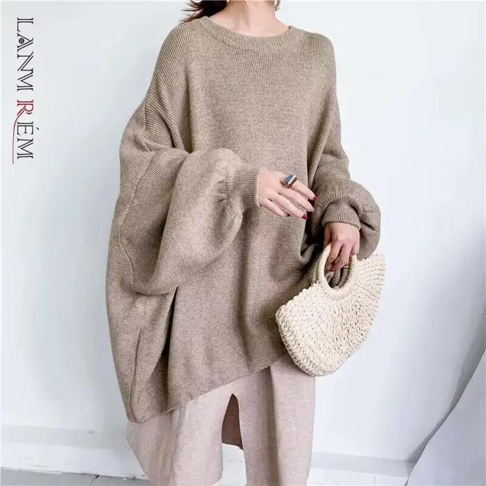 Pull LANMREM en Polyester Acrylique et Coton pour Femmes Occasions Spéciales Mode Streetwear Col Rond Manches Chauve-Souris